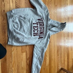 Champion Gray Hoodie with Maroon Tech Lettering